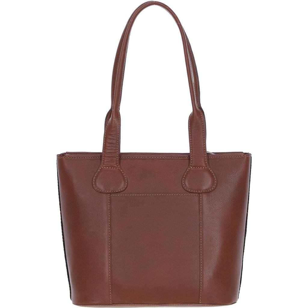 Leather & Harris Tweed Shopper Shoulder Bag – Tan / Green / Red, view 3
