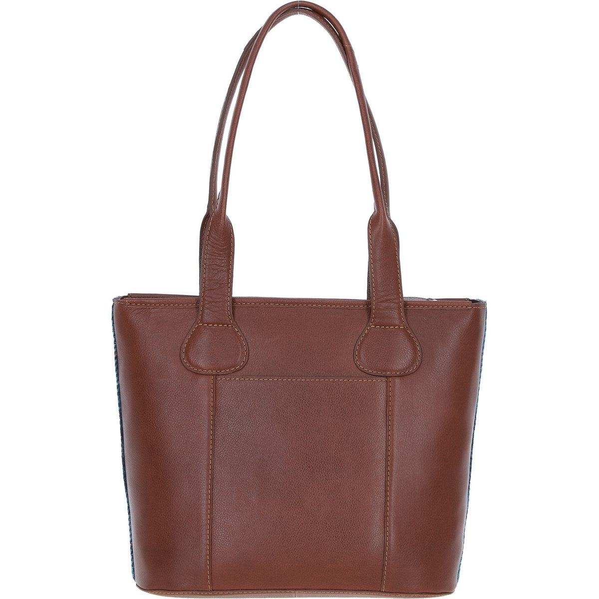 Leather & Harris Tweed Shopper Shoulder Bag – Tan / Light Blue, view 3