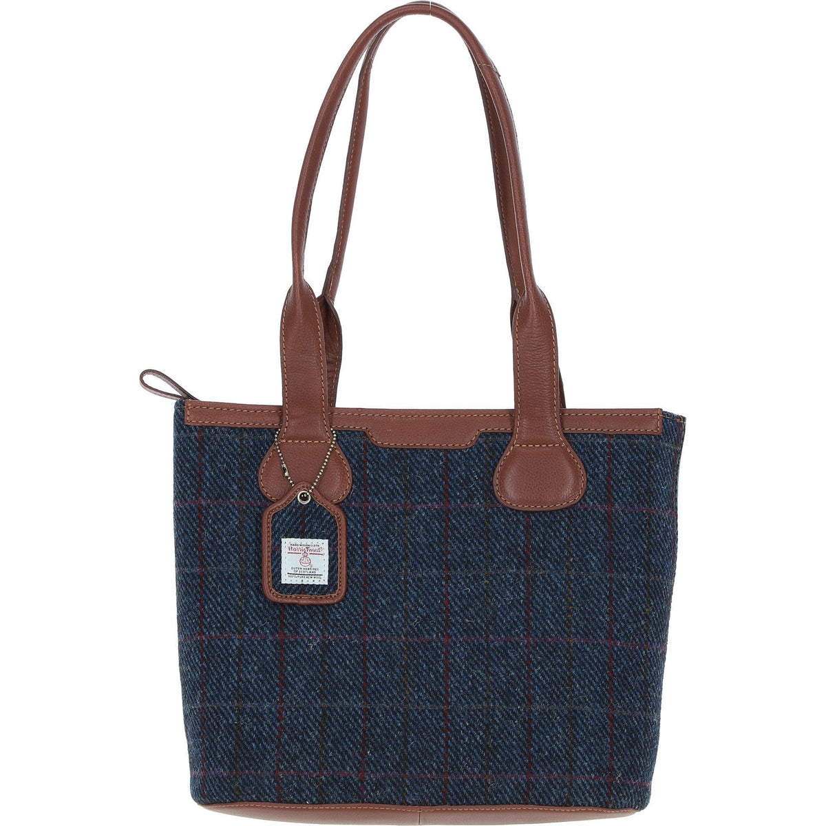 Leather & Harris Tweed Shopper Shoulder Bag – Tan / Navy, view 1