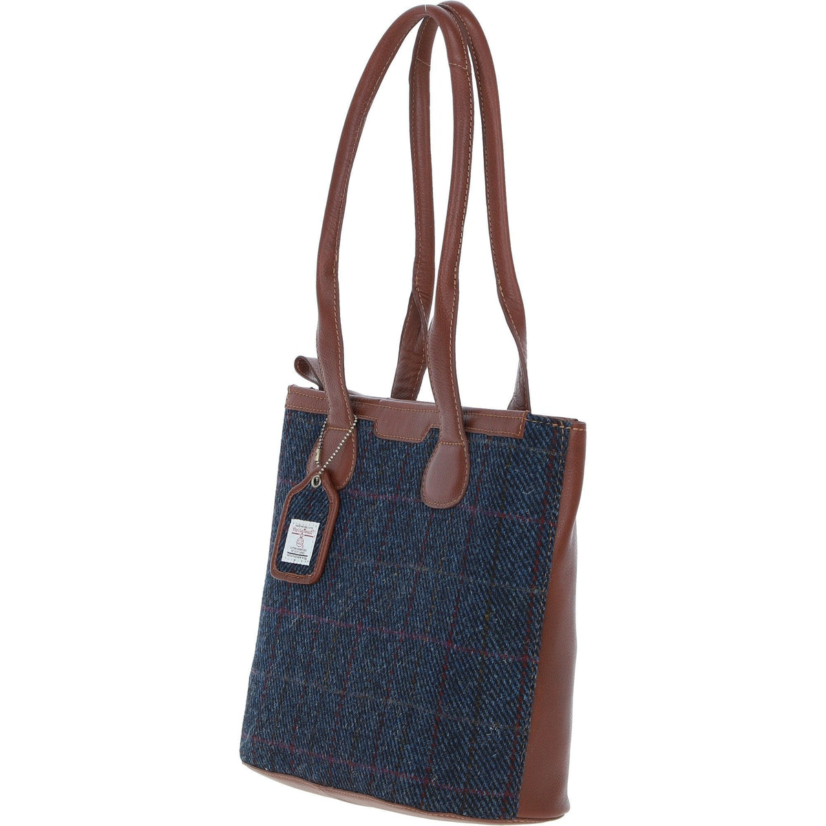 Leather & Harris Tweed Shopper Shoulder Bag – Tan / Navy, view 2
