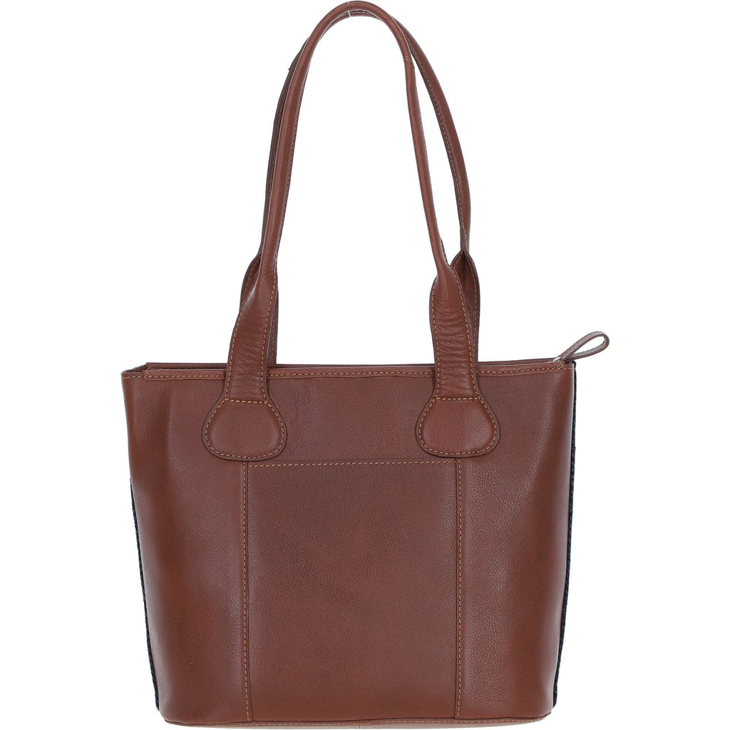 Leather & Harris Tweed Shopper Shoulder Bag – Tan / Navy, view 3