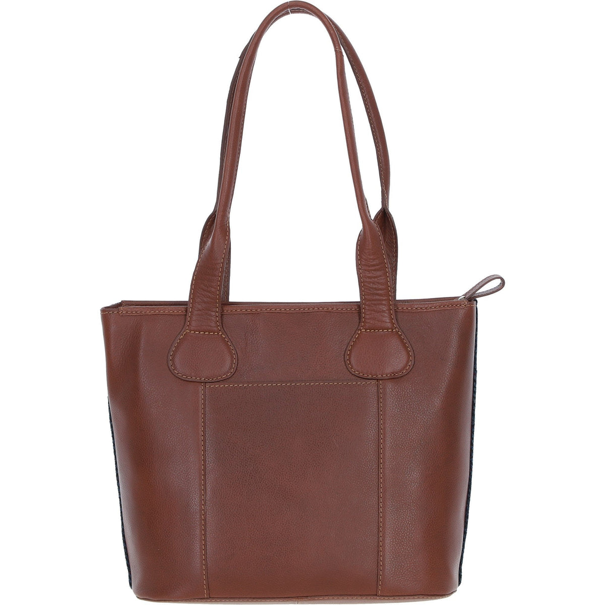 Leather & Harris Tweed Shopper Shoulder Bag – Tan / Navy, view 3