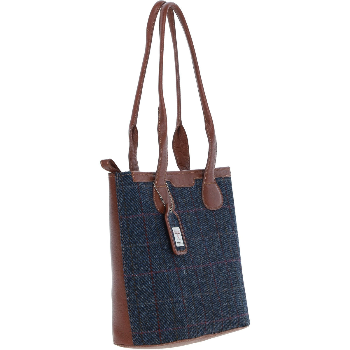Leather & Harris Tweed Shopper Shoulder Bag – Tan / Navy, view 4