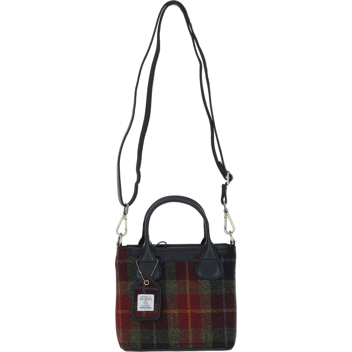 Leather & Harris Tweed Small Grab Bag – Black / Green / Red, view 1