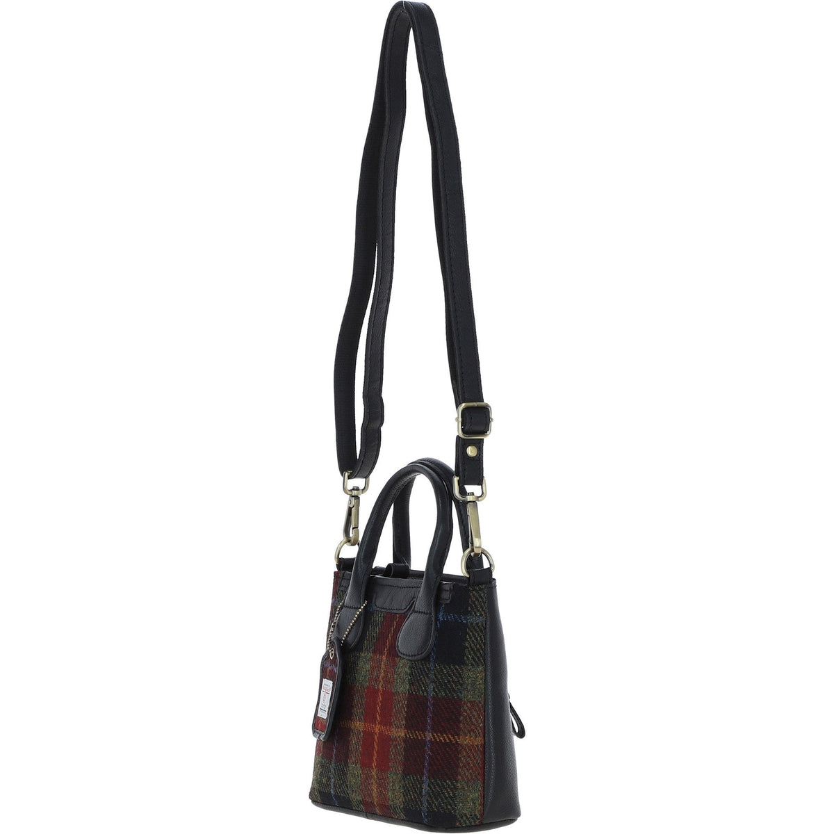 Leather & Harris Tweed Small Grab Bag – Black / Green / Red, view 2