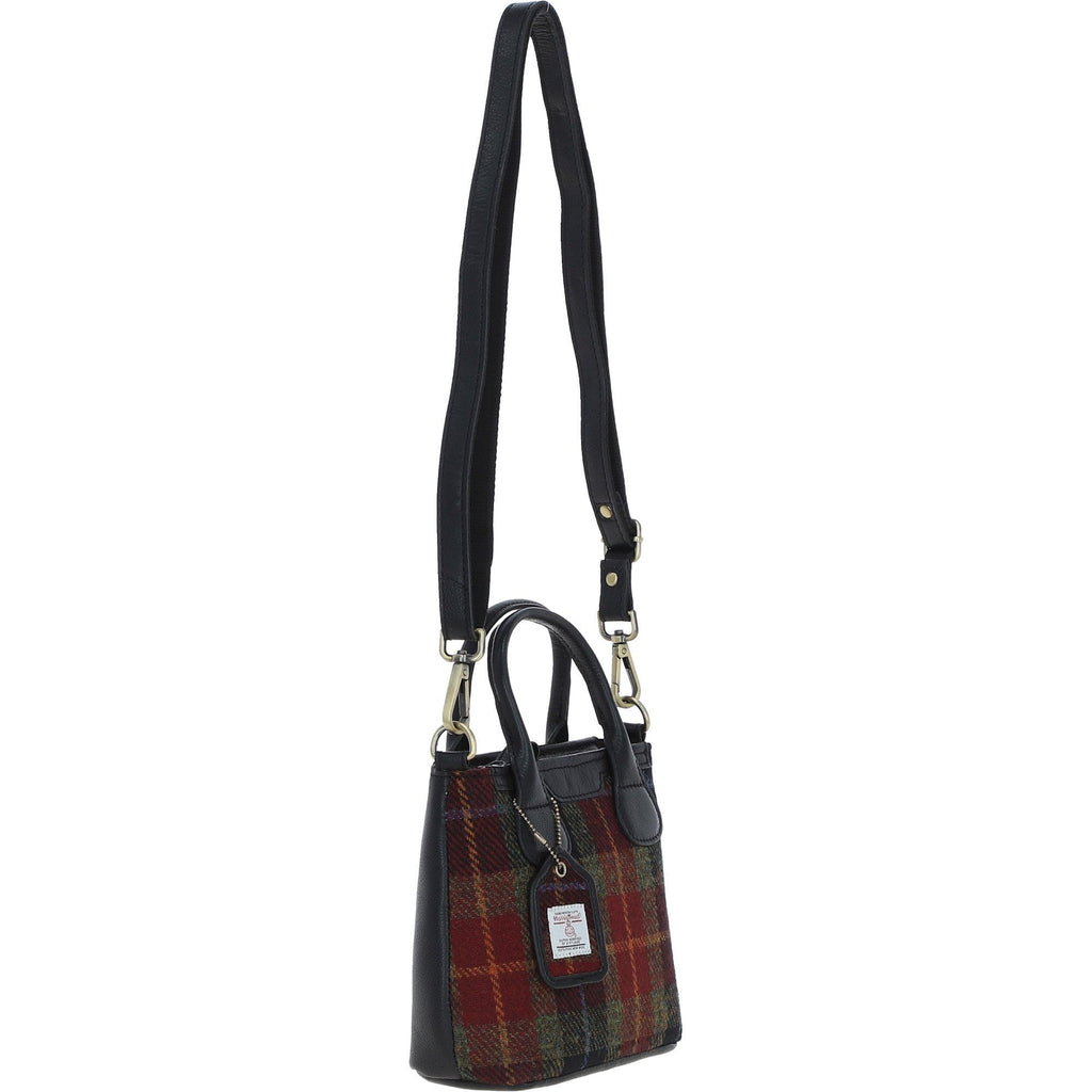 Leather & Harris Tweed Small Grab Bag – Black / Green / Red, view 4