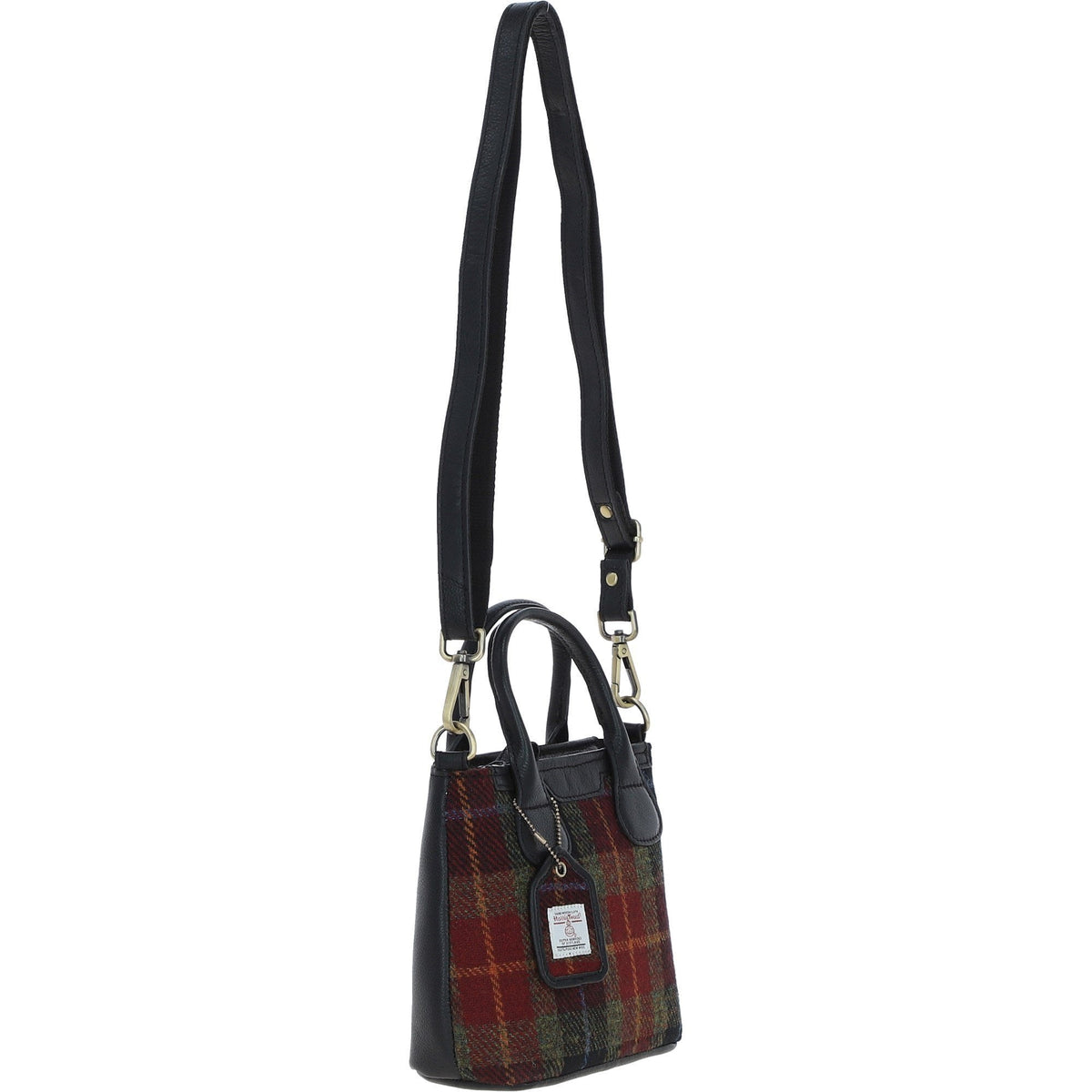 Leather & Harris Tweed Small Grab Bag – Black / Green / Red, view 4