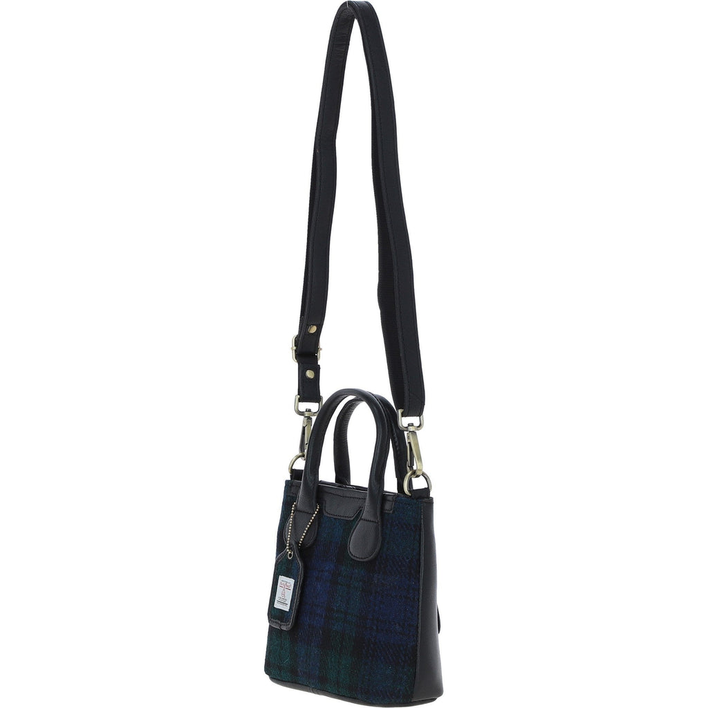 Leather & Harris Tweed Small Grab Bag – Black / Watch, view 2