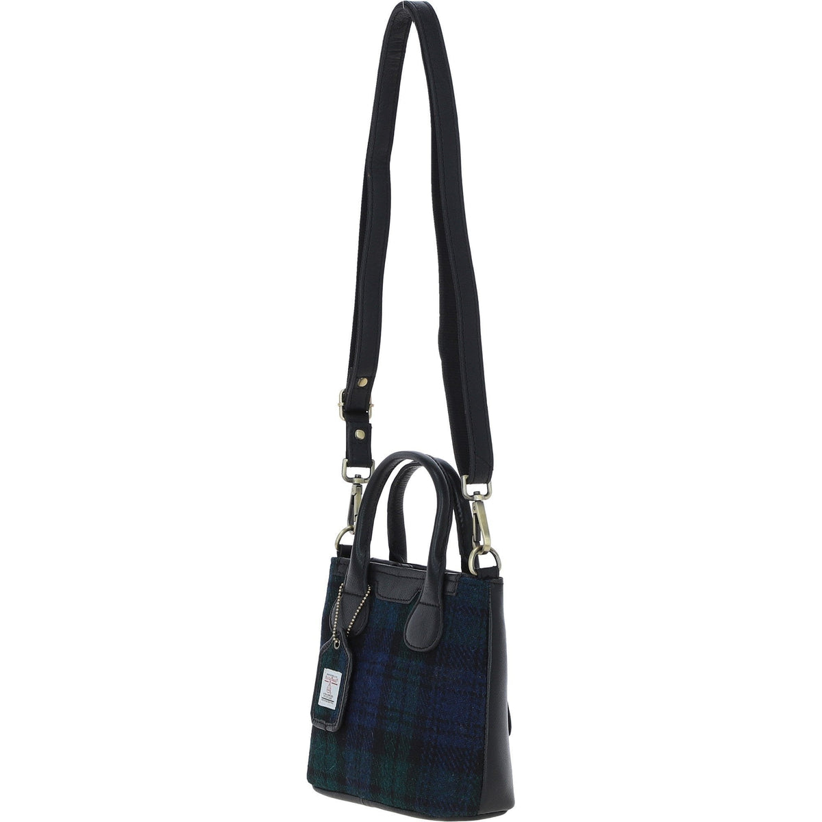 Leather & Harris Tweed Small Grab Bag – Black / Watch, view 2