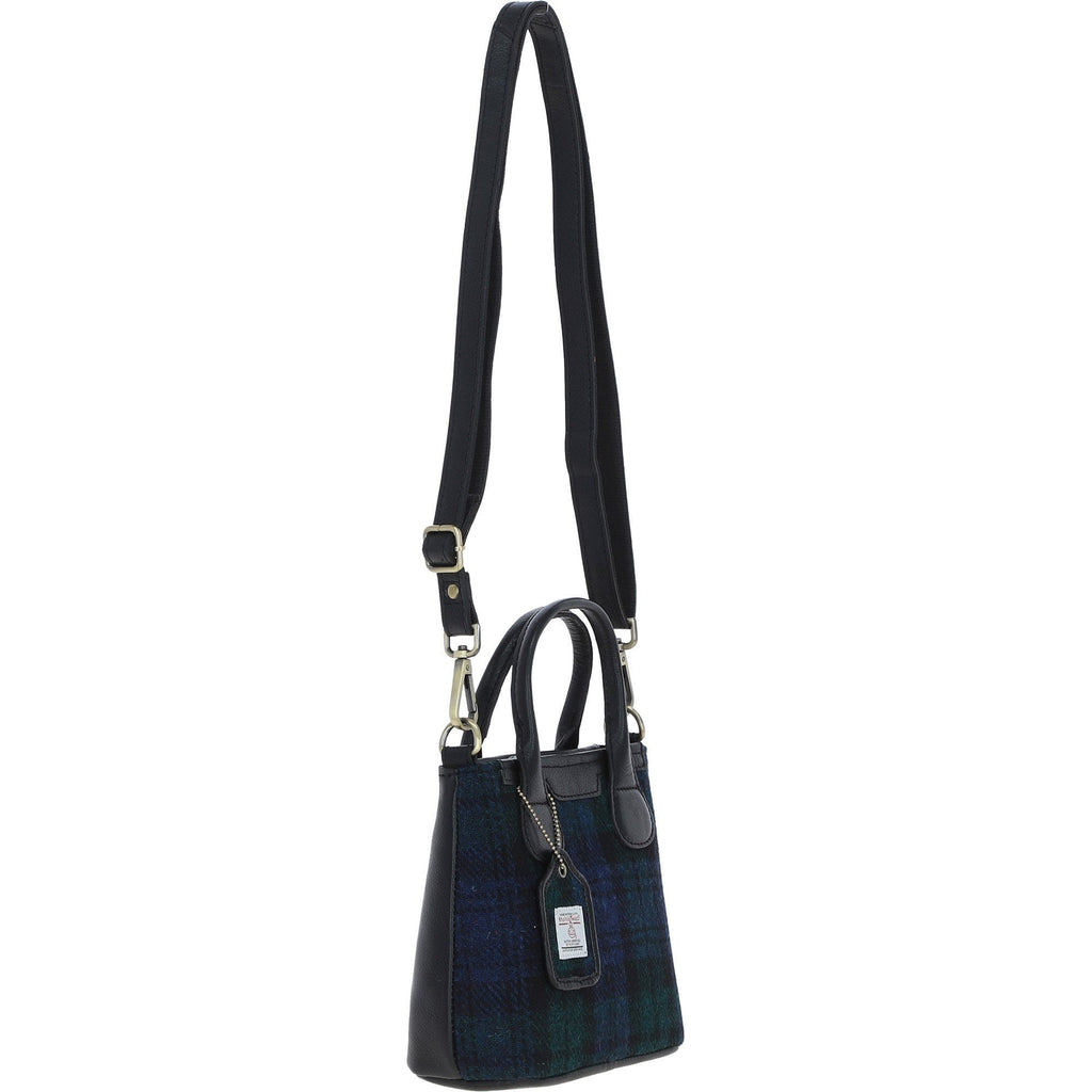 Leather & Harris Tweed Small Grab Bag – Black / Watch, view 4