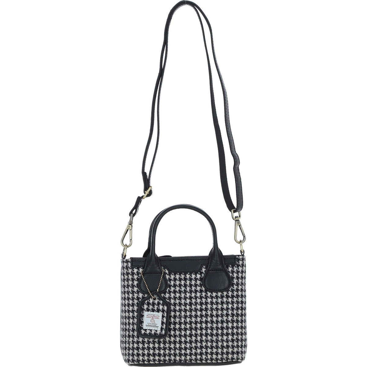 Leather & Harris Tweed Small Grab Bag – Black / White, view 1