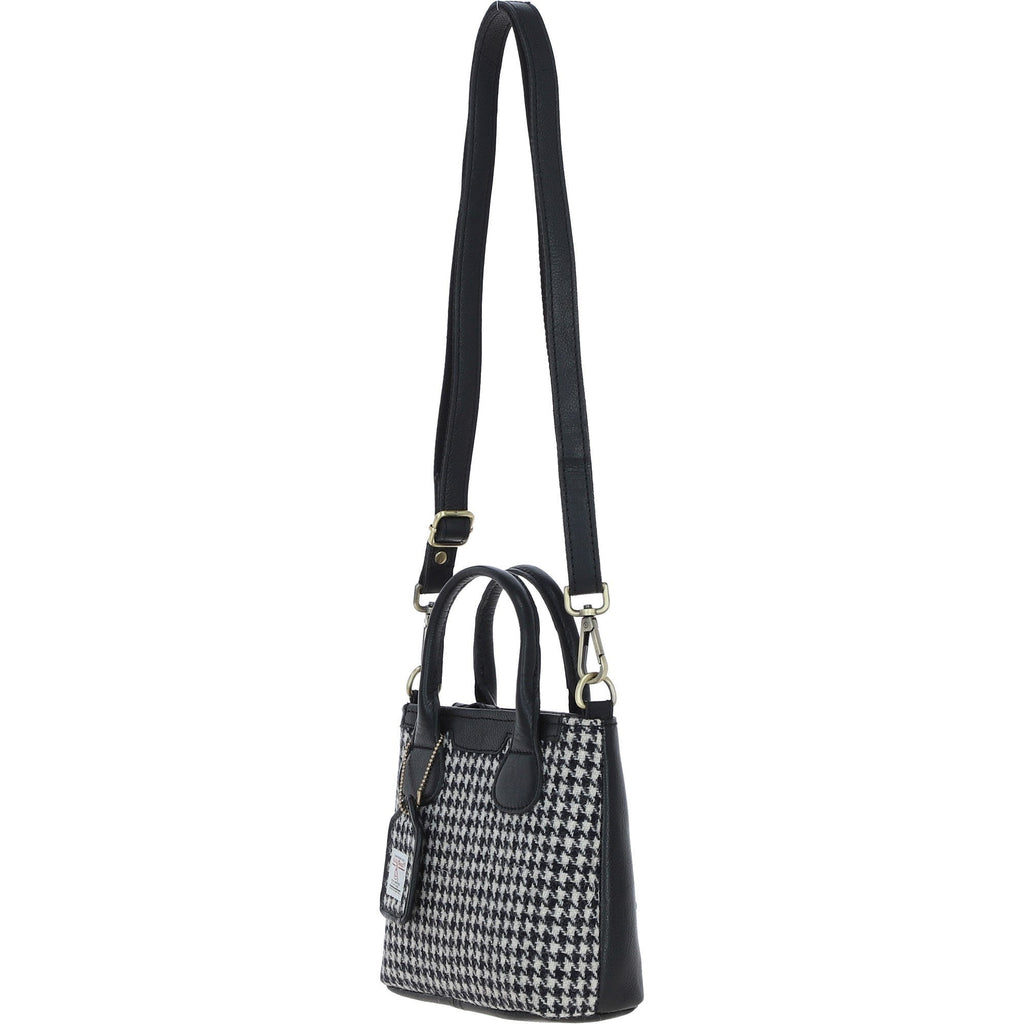 Leather & Harris Tweed Small Grab Bag – Black / White, view 2