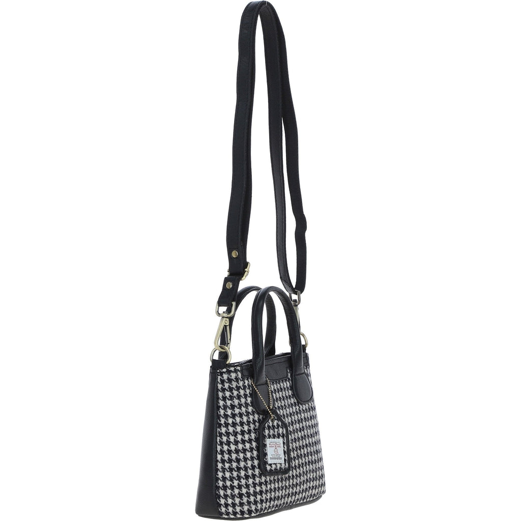 Leather & Harris Tweed Small Grab Bag – Black / White, view 4