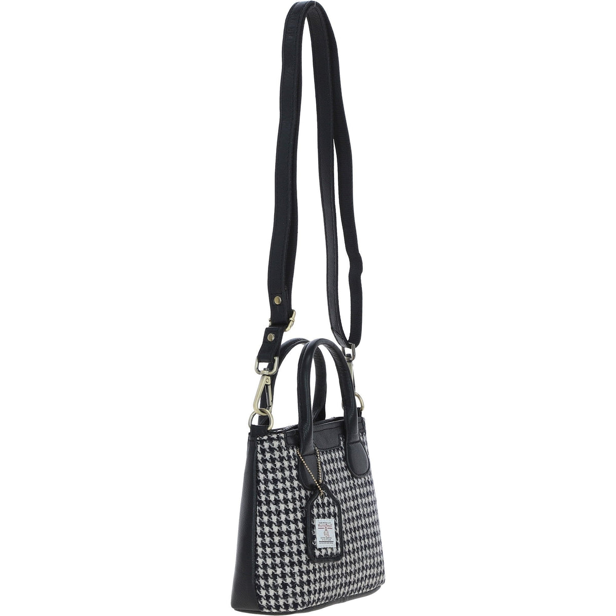 Leather & Harris Tweed Small Grab Bag – Black / White, view 4