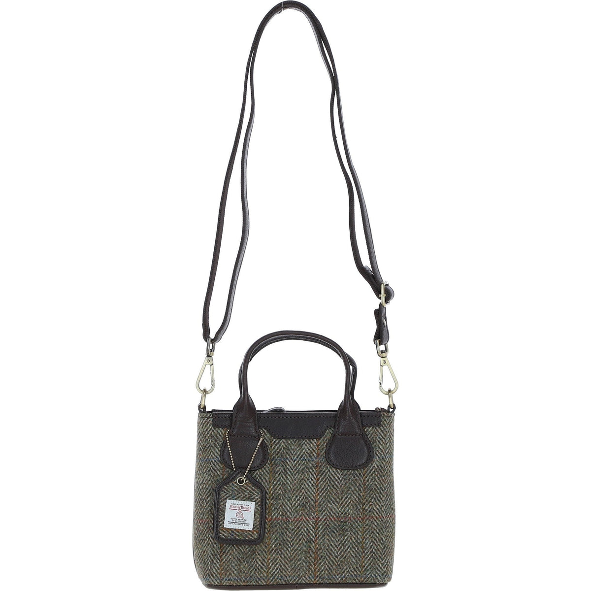 Leather & Harris Tweed Small Grab Bag – Brown / Green, view 1