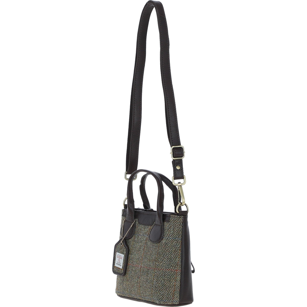 Leather & Harris Tweed Small Grab Bag – Brown / Green, view 2
