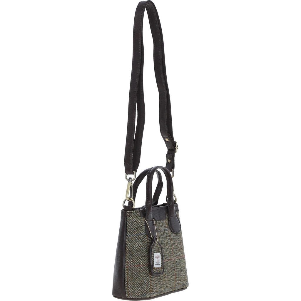Leather & Harris Tweed Small Grab Bag – Brown / Green, view 4