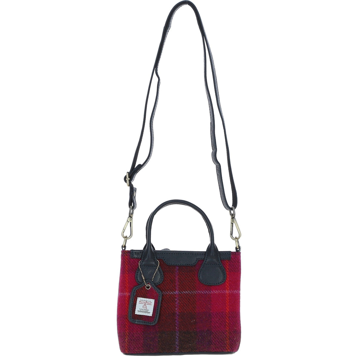 Leather & Harris Tweed Small Grab Bag – Navy / Pink, view 1