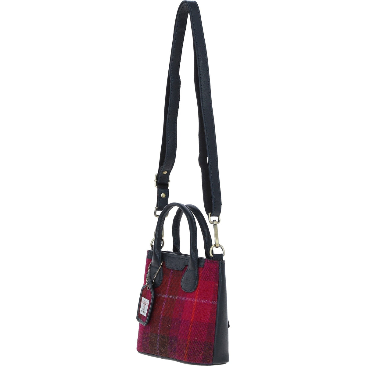 Leather & Harris Tweed Small Grab Bag – Navy / Pink, view 2
