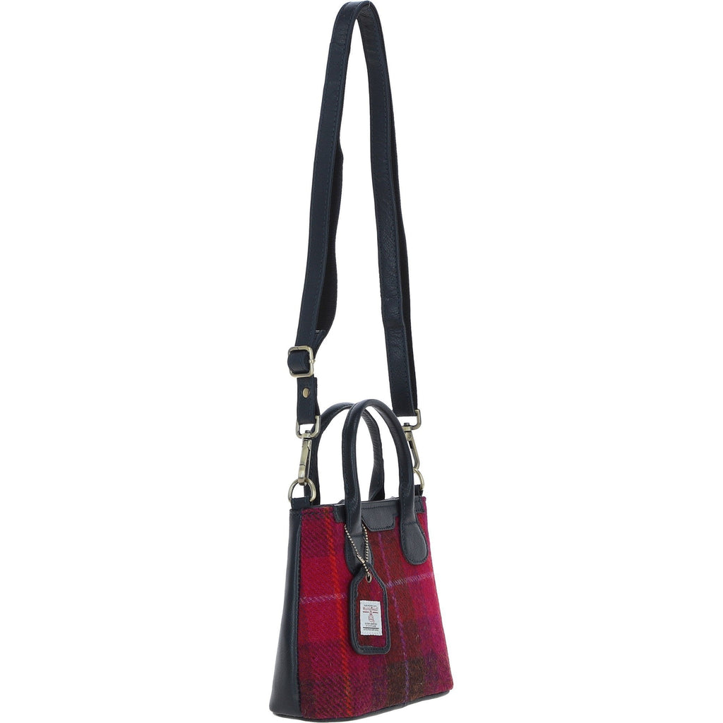 Leather & Harris Tweed Small Grab Bag – Navy / Pink, view 4