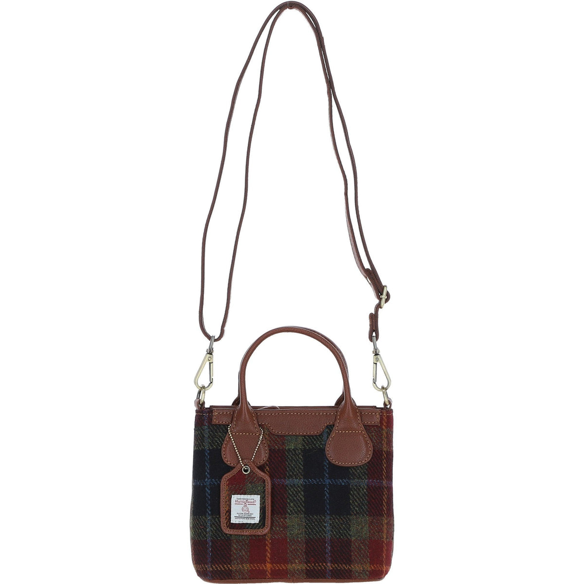 Leather & Harris Tweed Small Grab Bag – Tan / Green / Red, view 1