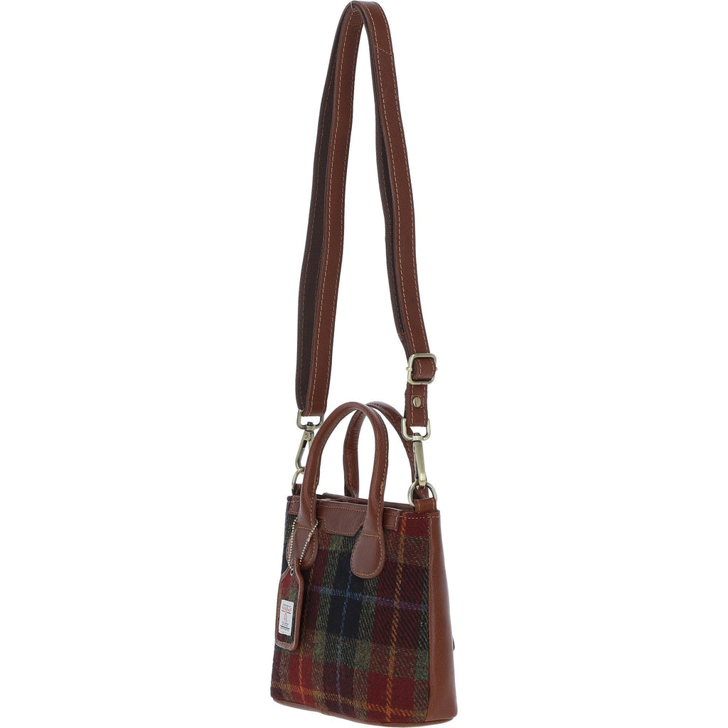 Leather & Harris Tweed Small Grab Bag – Tan / Green / Red, view 2