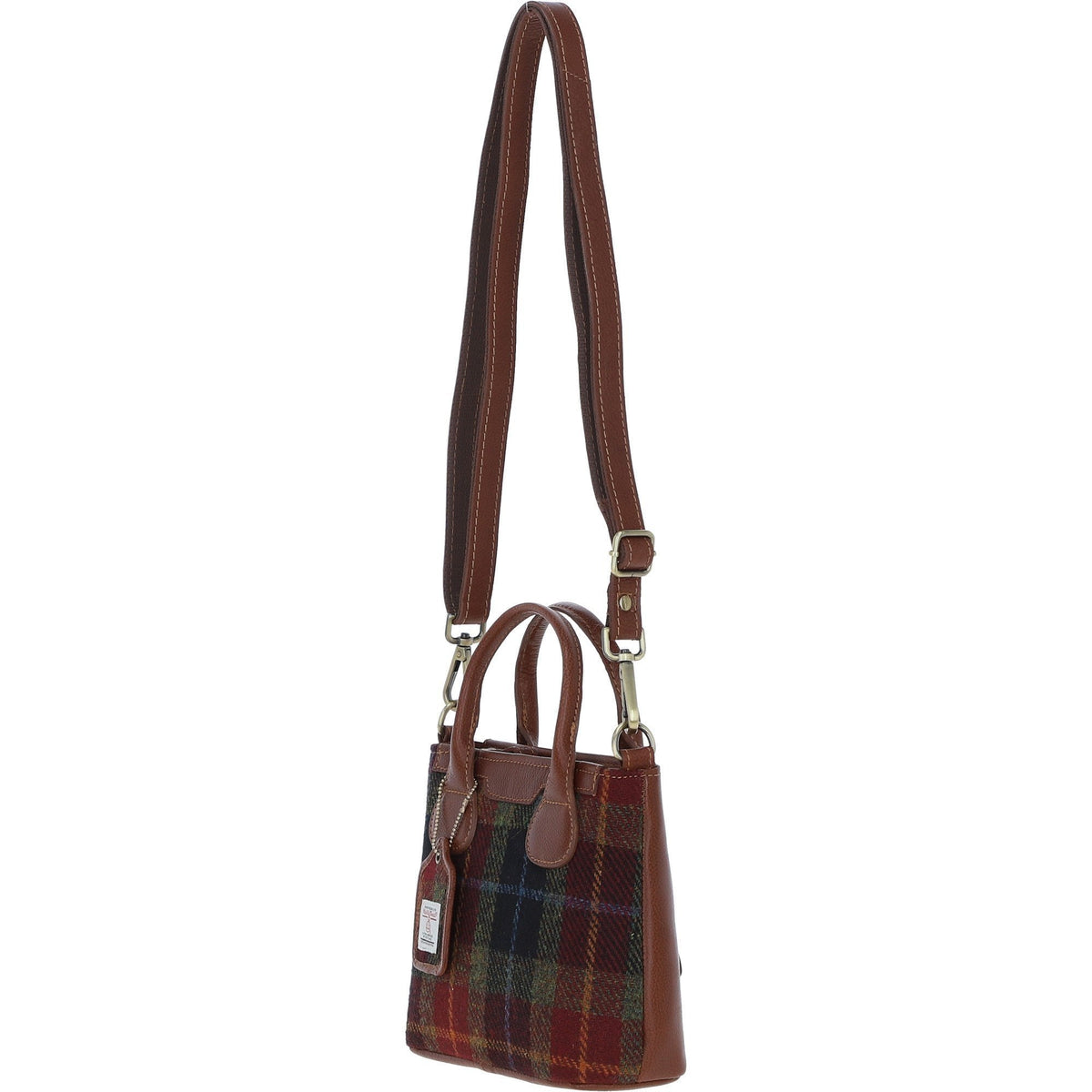 Leather & Harris Tweed Small Grab Bag – Tan / Green / Red, view 2