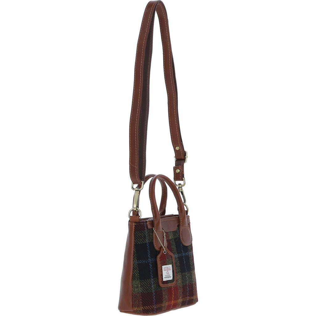 Leather & Harris Tweed Small Grab Bag – Tan / Green / Red, view 4