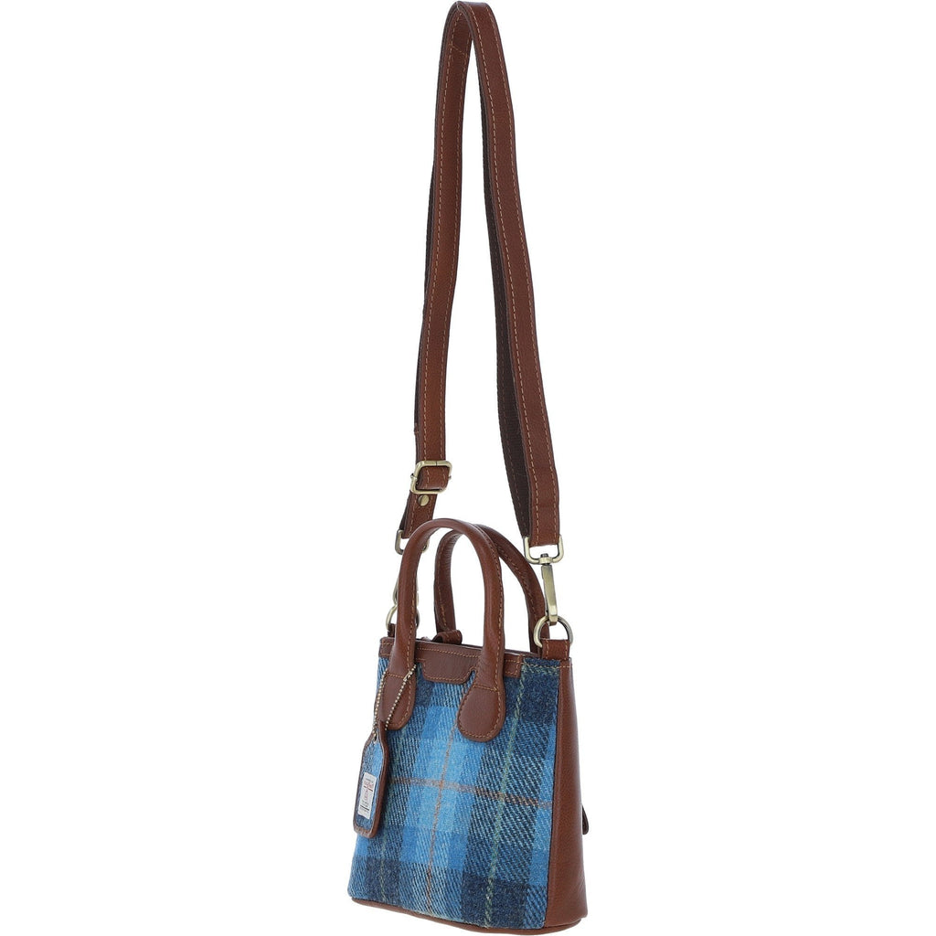 Leather & Harris Tweed Small Grab Bag – Tan / Light Blue, view 2