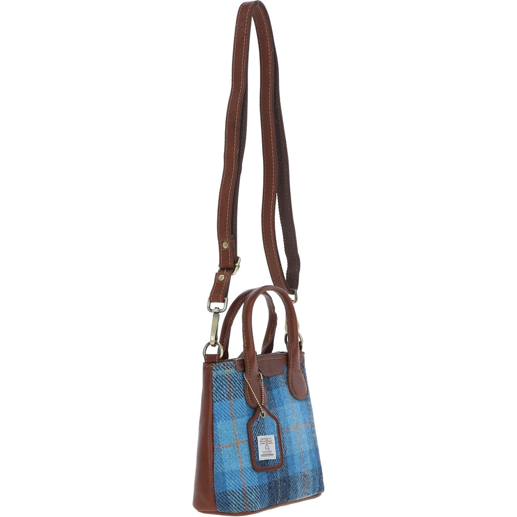 Leather & Harris Tweed Small Grab Bag – Tan / Light Blue, view 4