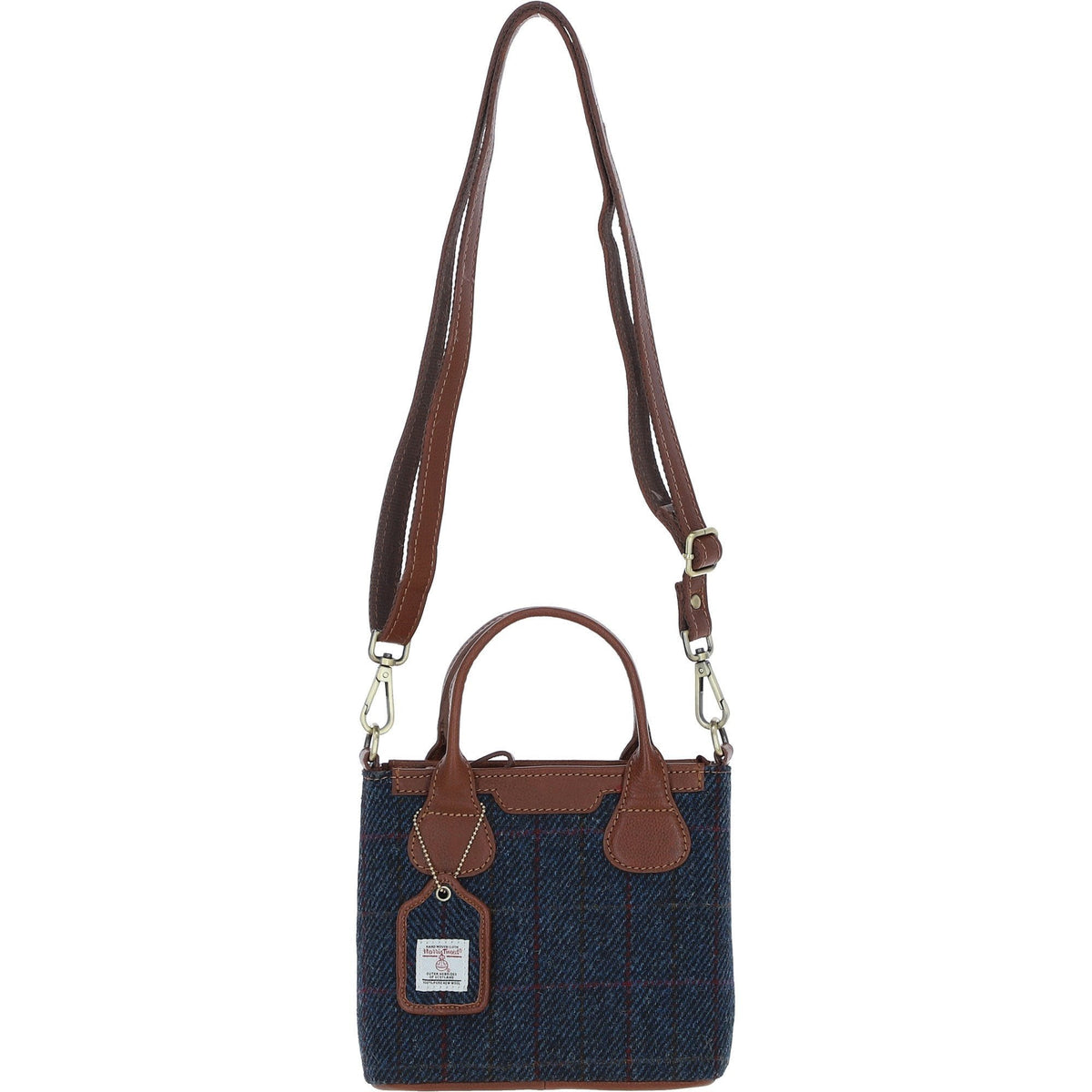 Leather & Harris Tweed Small Grab Bag – Tan / Navy, view 1