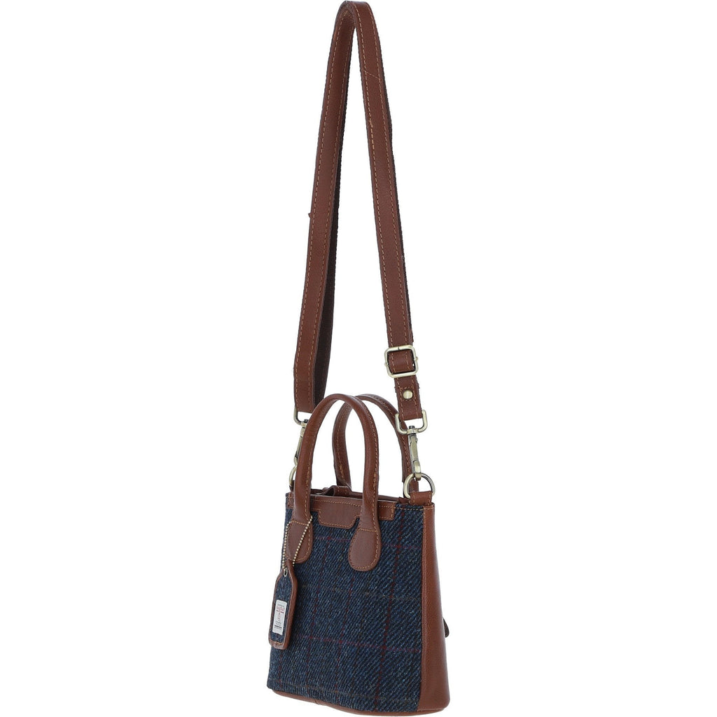 Leather & Harris Tweed Small Grab Bag – Tan / Navy, view 2