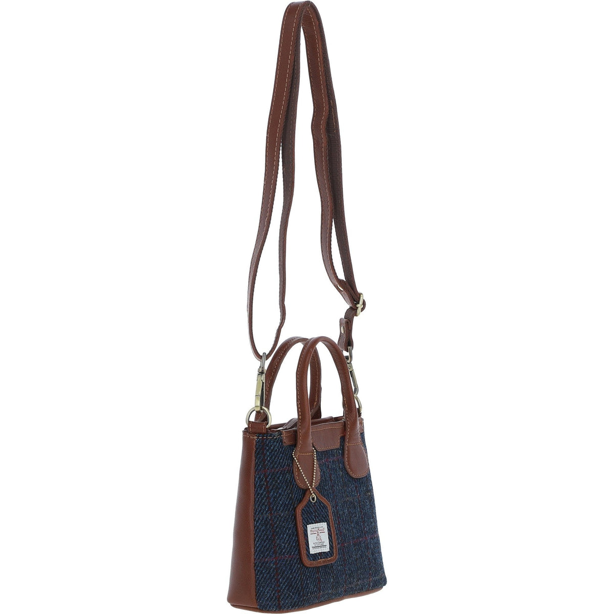 Leather & Harris Tweed Small Grab Bag – Tan / Navy, view 4
