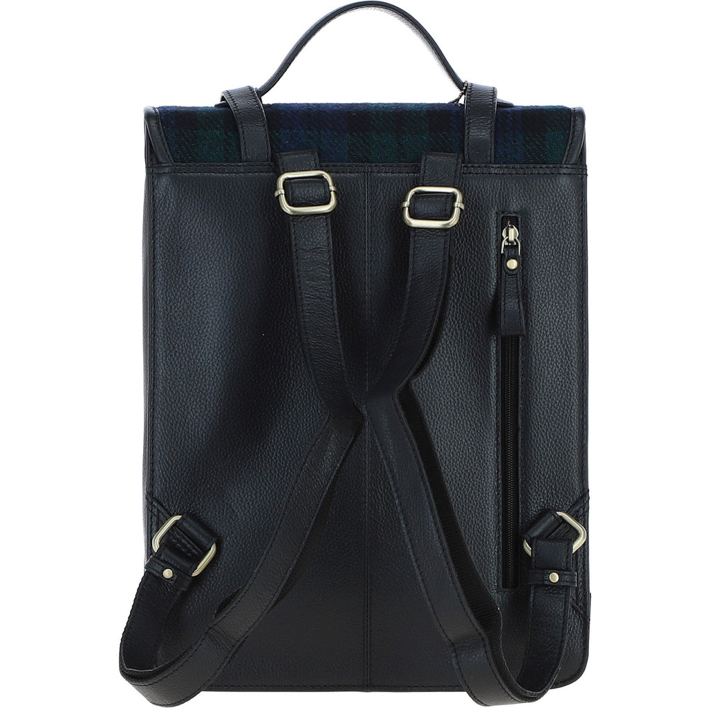 Leather & Harris Tweed Large Twist Lock Backpack – Black / Watch, view 3