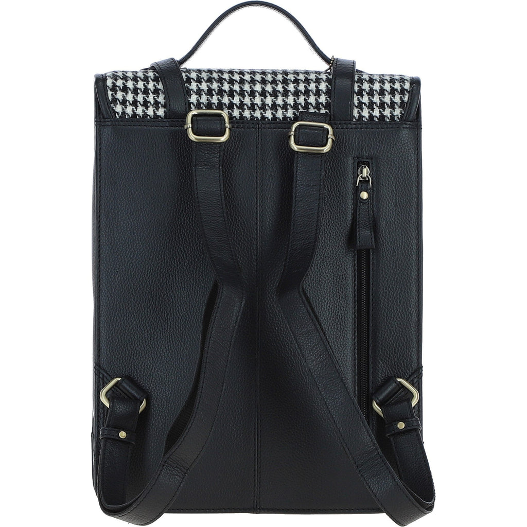 Leather & Harris Tweed Large Twist Lock Backpack – Black / White, view 3