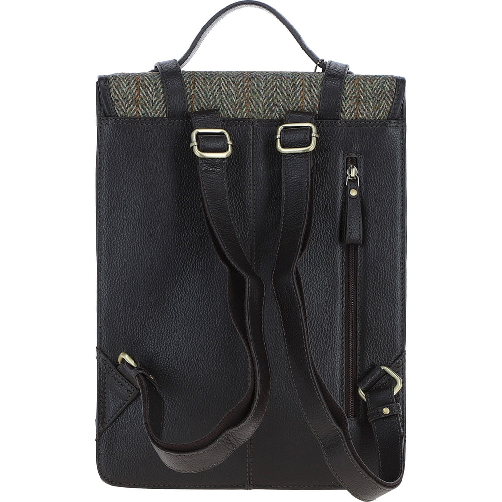 Leather & Harris Tweed Large Twist Lock Backpack – Brown / Green, view 3