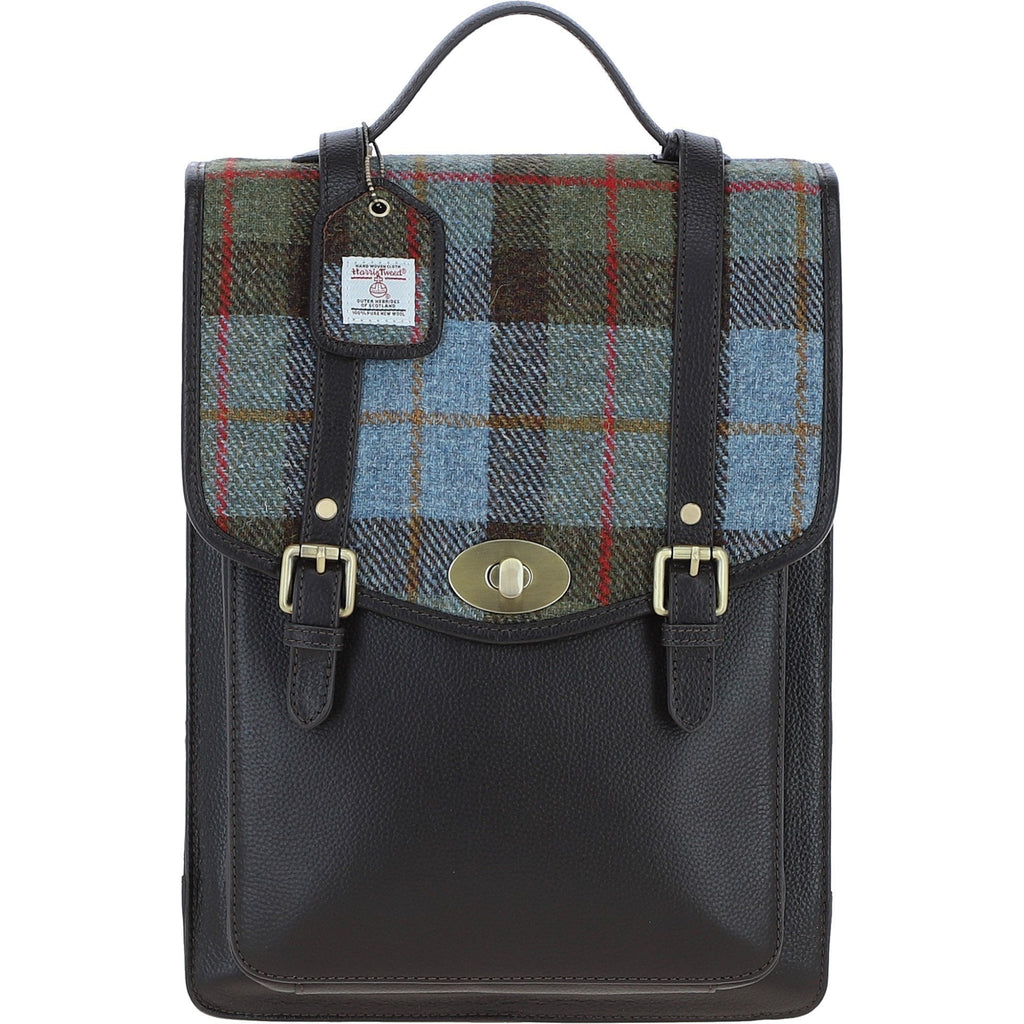 Leather & Harris Tweed Large Twist Lock Backpack – Brown / Macleod, view 1