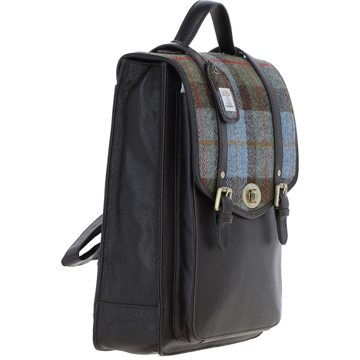 Leather & Harris Tweed Large Twist Lock Backpack – Brown / Macleod, view 4