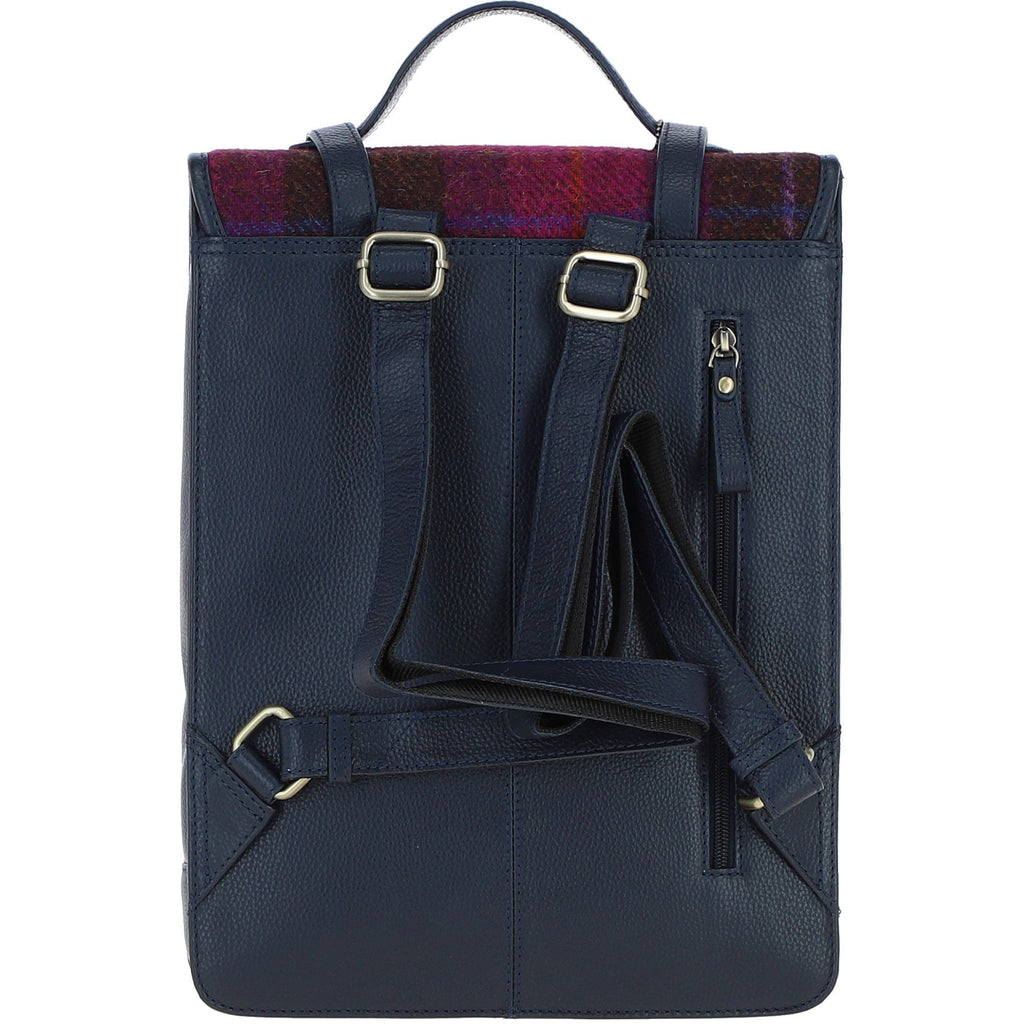 Leather & Harris Tweed Large Twist Lock Backpack – Navy / Pink, view 3