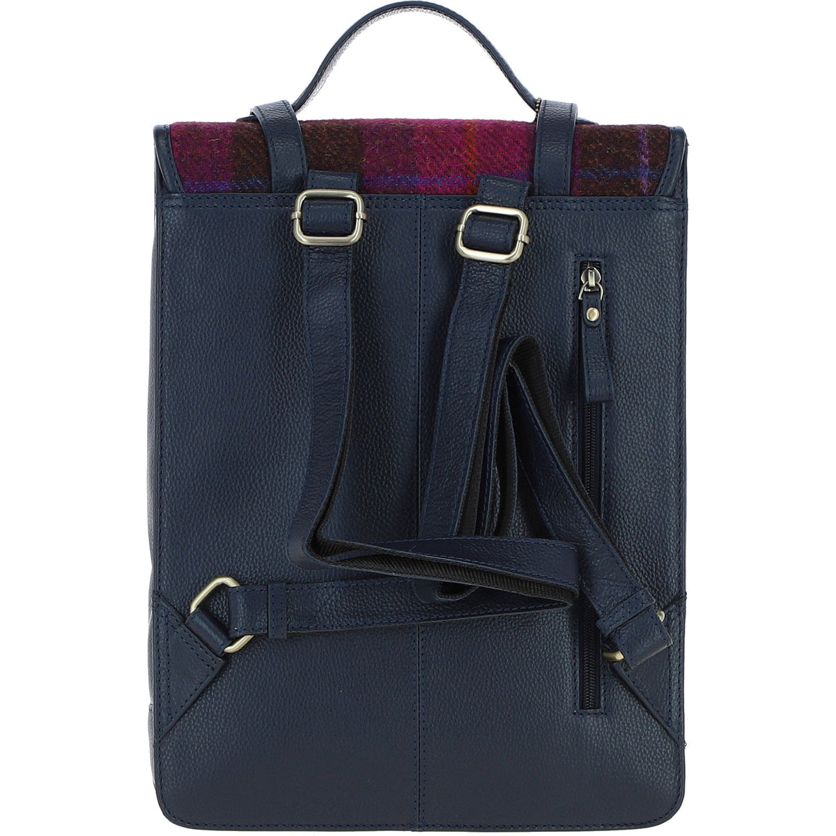 Leather & Harris Tweed Large Twist Lock Backpack – Navy / Pink, view 3