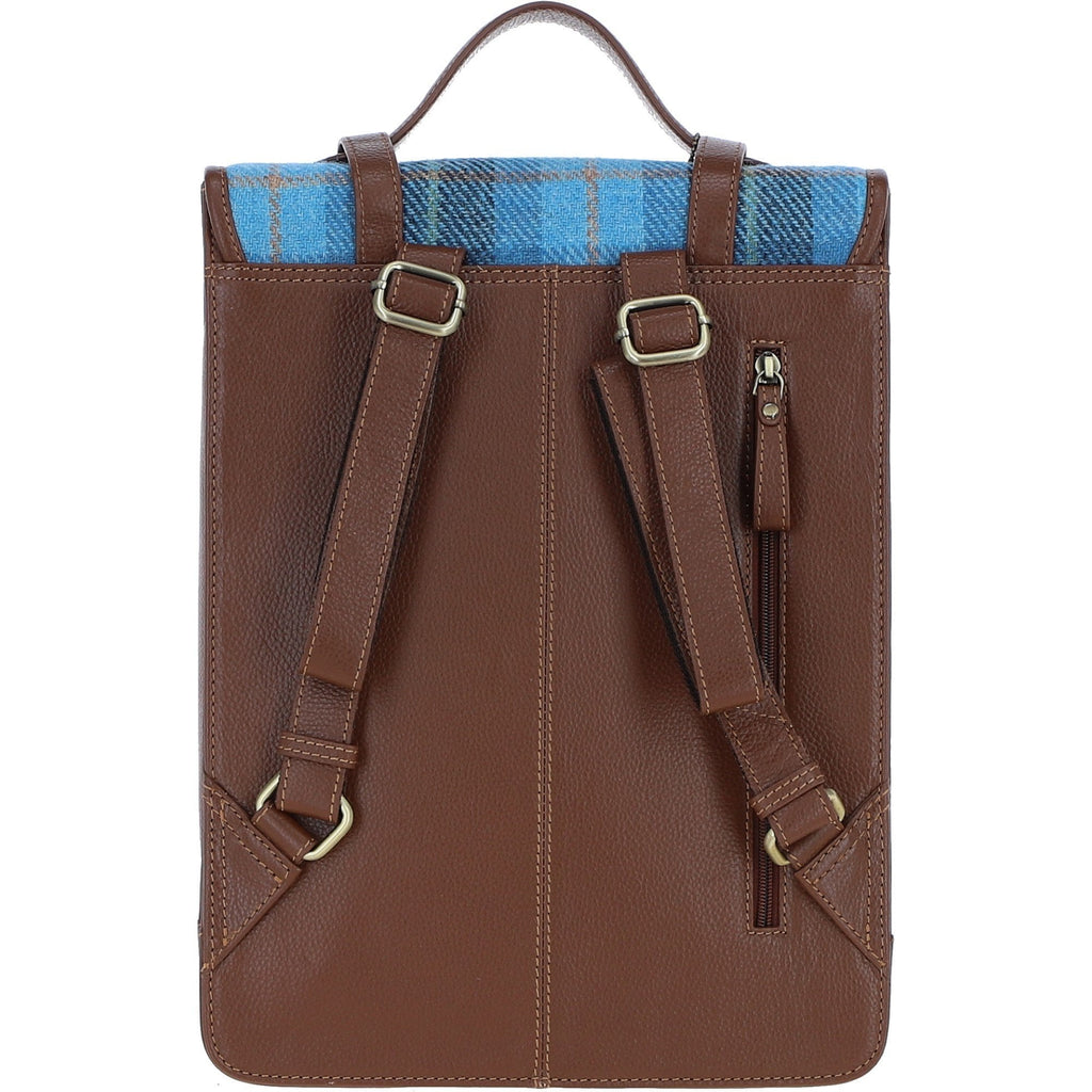 Leather & Harris Tweed Large Twist Lock Backpack – Tan / Light Blue, view 4