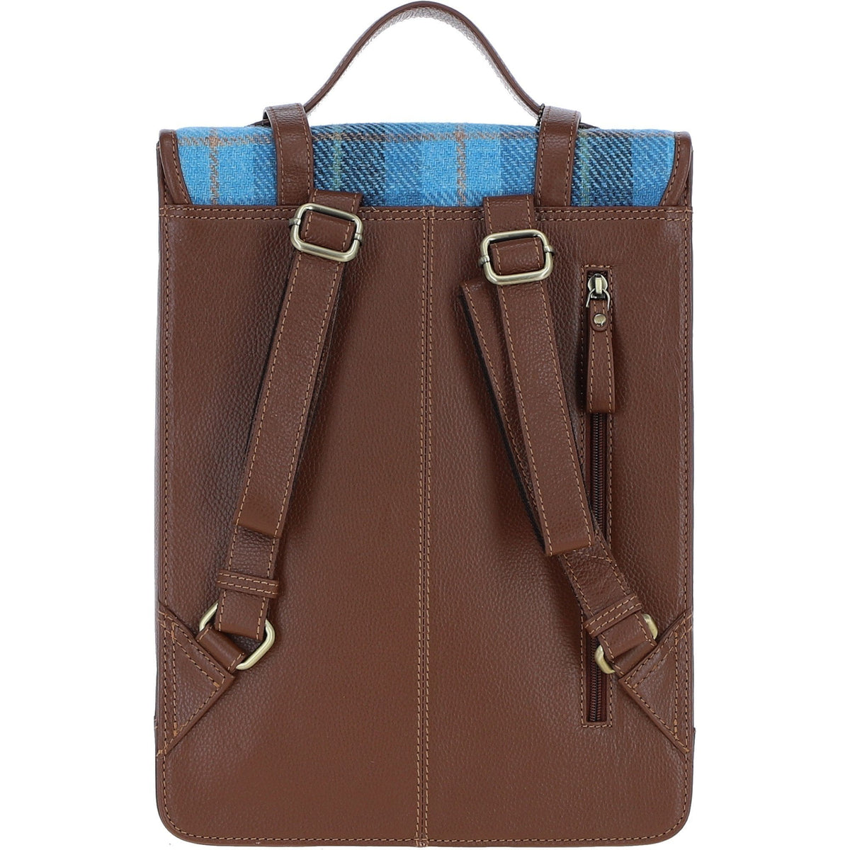 Leather & Harris Tweed Large Twist Lock Backpack – Tan / Light Blue, view 4