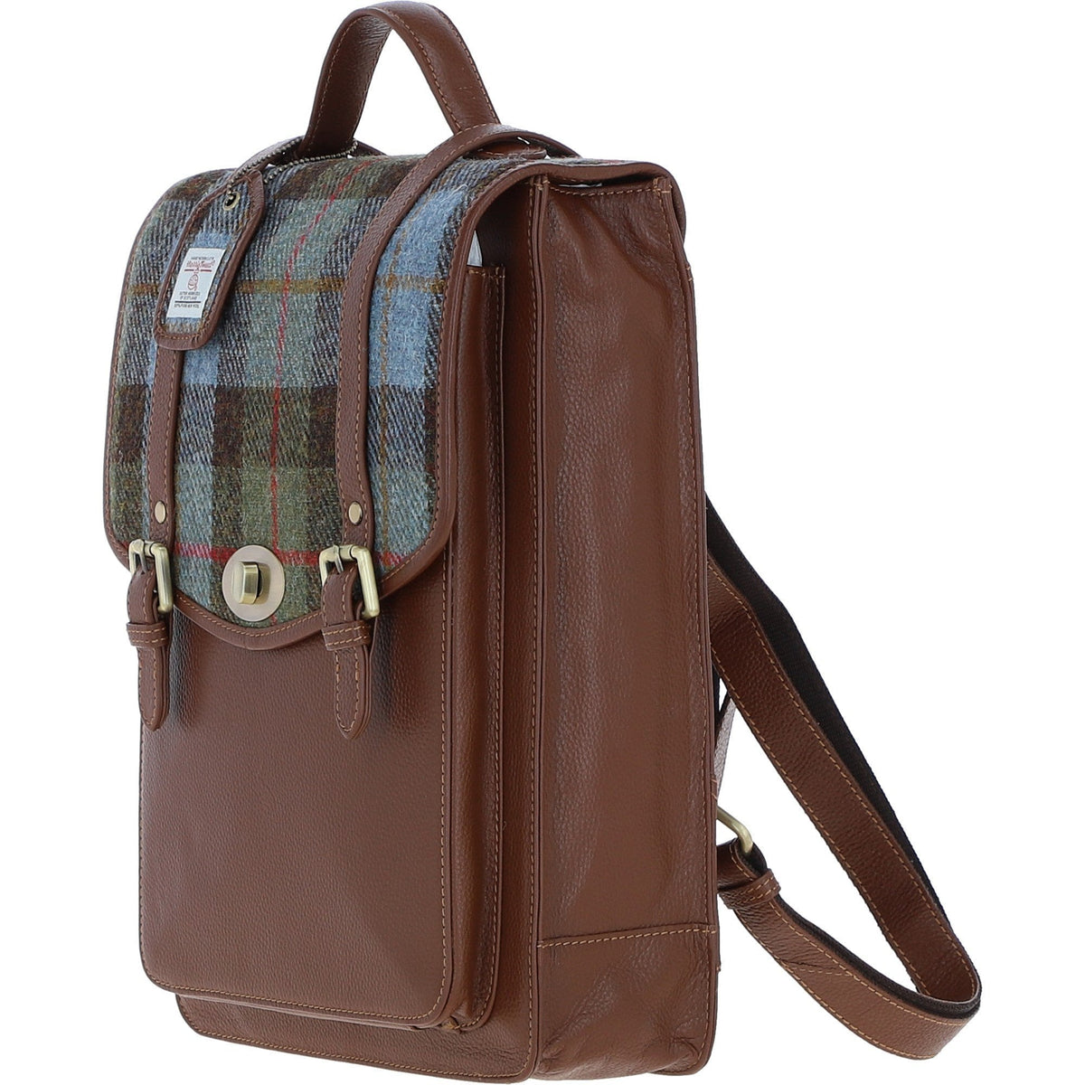 Leather & Harris Tweed Large Twist Lock Backpack – Tan / Macleod, view 2