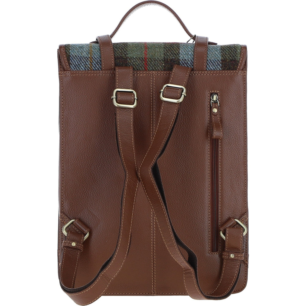 Leather & Harris Tweed Large Twist Lock Backpack – Tan / Macleod, view 3