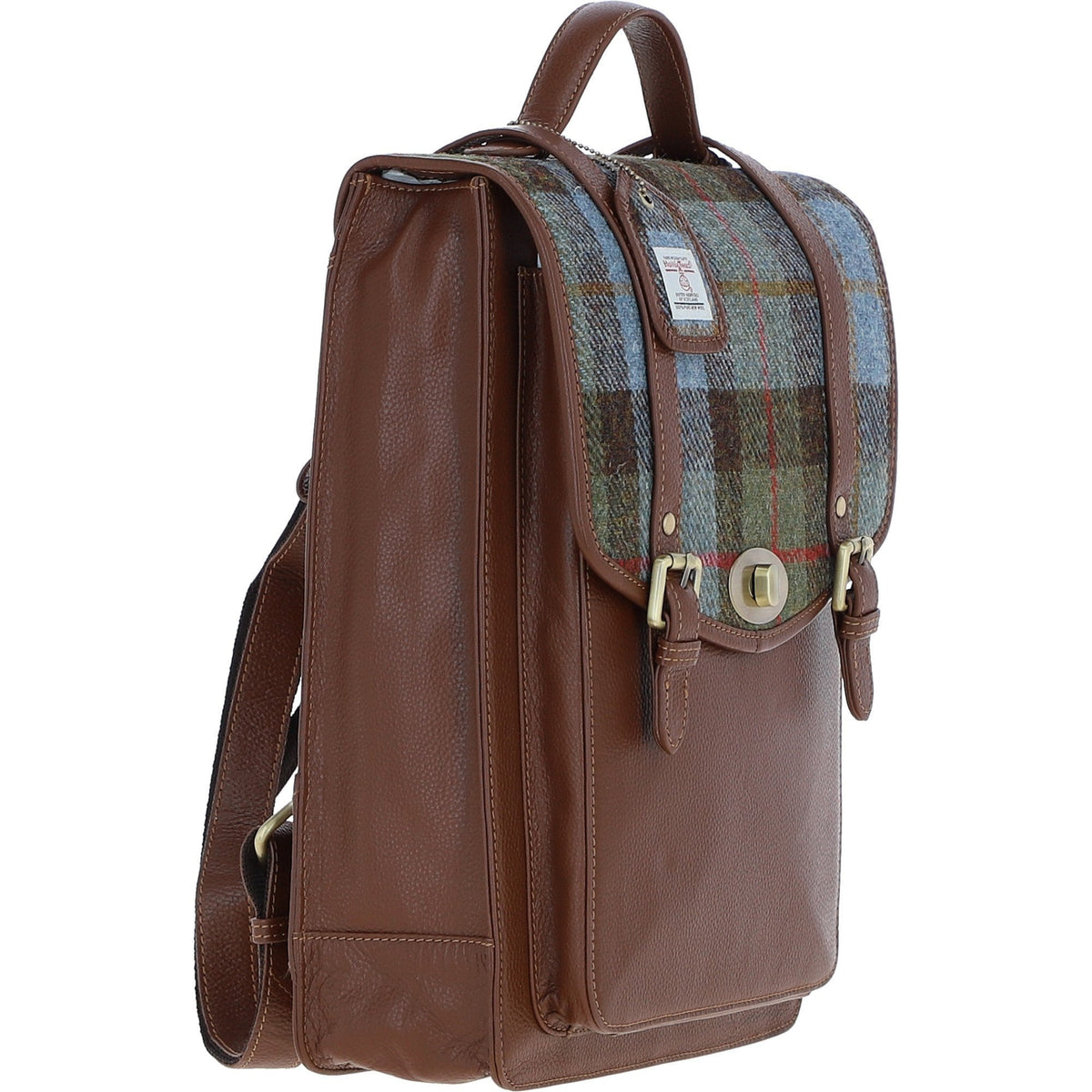 Leather & Harris Tweed Large Twist Lock Backpack – Tan / Macleod, view 4