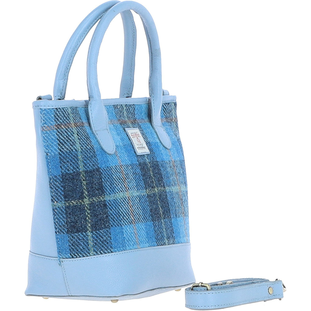 Leather & Harris Tweed Large Grab Bag – Baby-blue / Blue, view 4