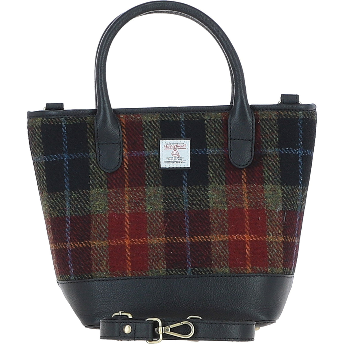 Leather & Harris Tweed Large Grab Bag – Black / Green / Red, view 1