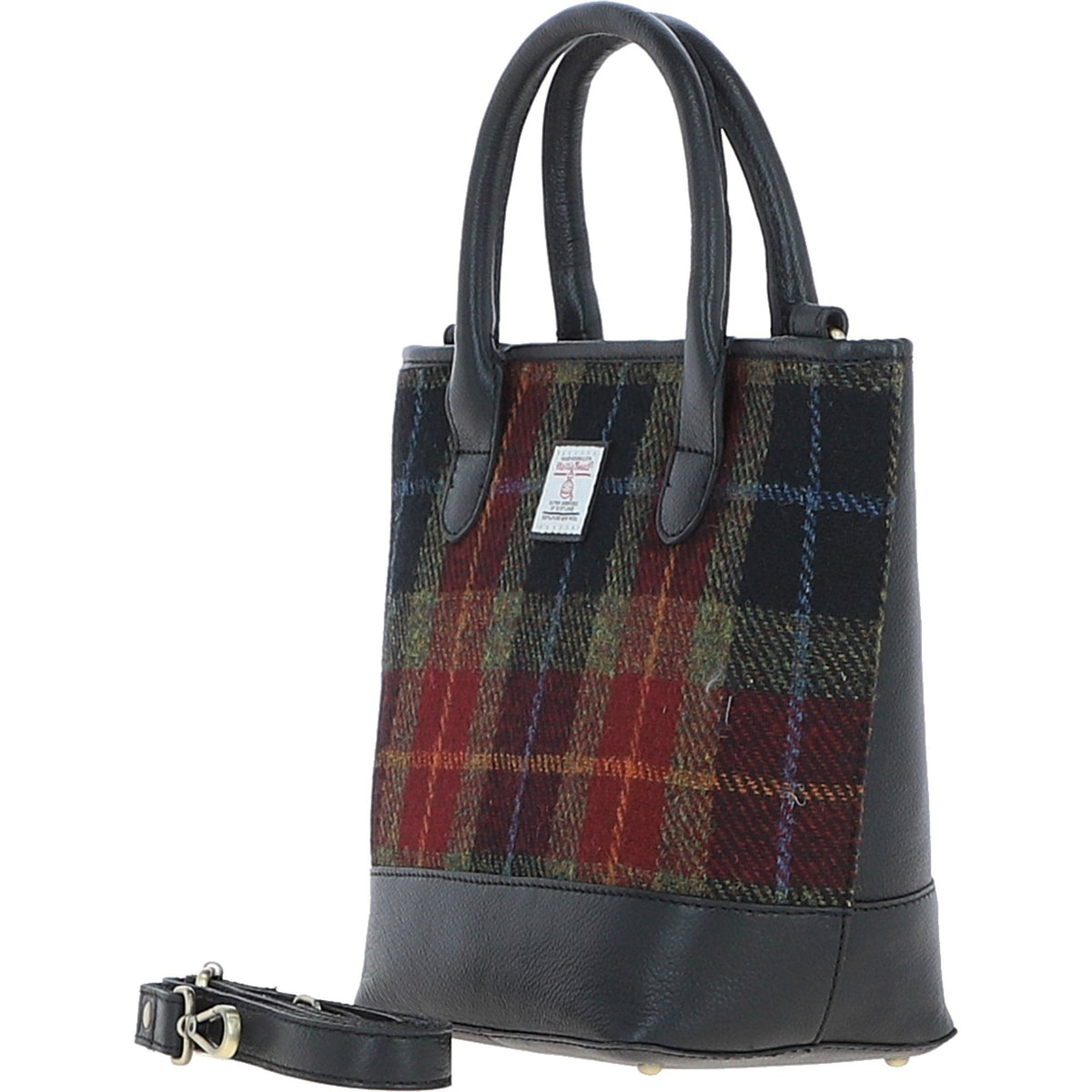 Leather & Harris Tweed Large Grab Bag – Black / Green / Red, view 2
