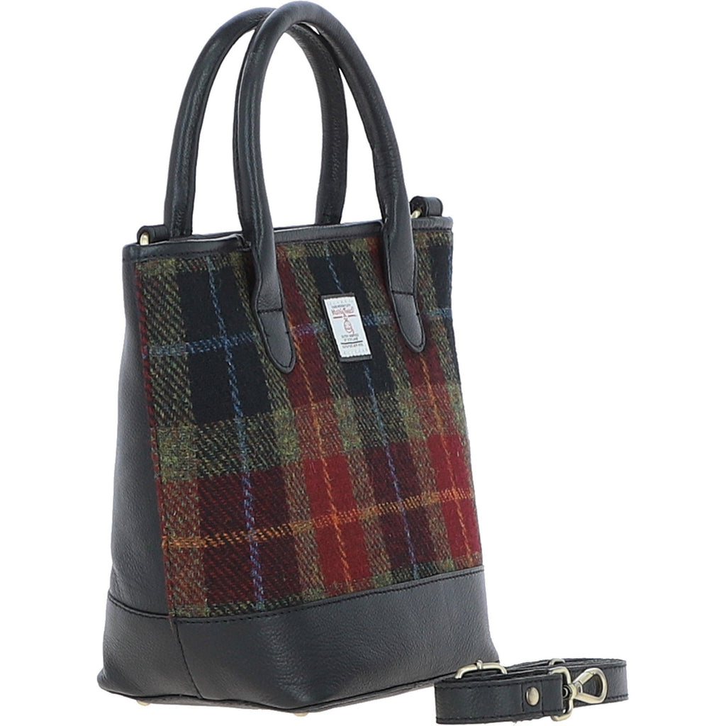 Leather & Harris Tweed Large Grab Bag – Black / Green / Red, view 4