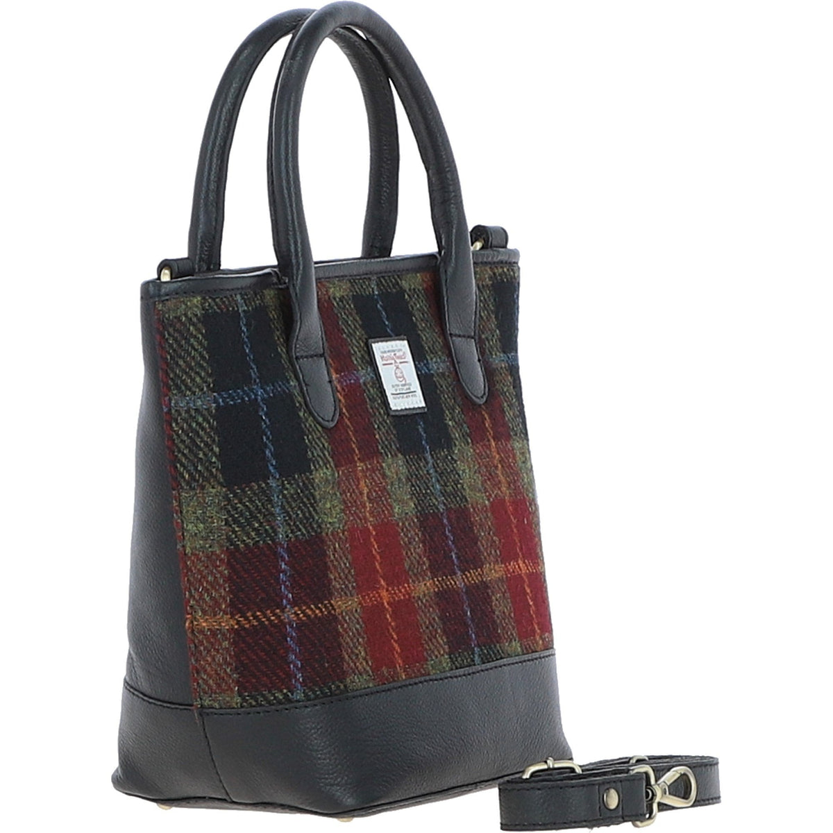 Leather & Harris Tweed Large Grab Bag – Black / Green / Red, view 4